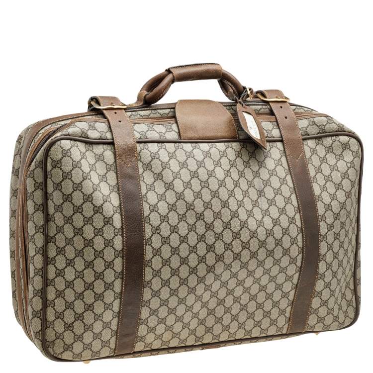 Pre Owned Gucci Beige/Brown GG Supreme Canvas And Leather Vintage Suitcase