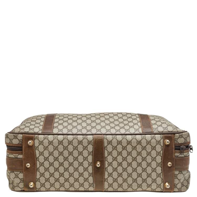 Pre Owned Gucci Beige/Brown GG Supreme Canvas And Leather Vintage Suitcase