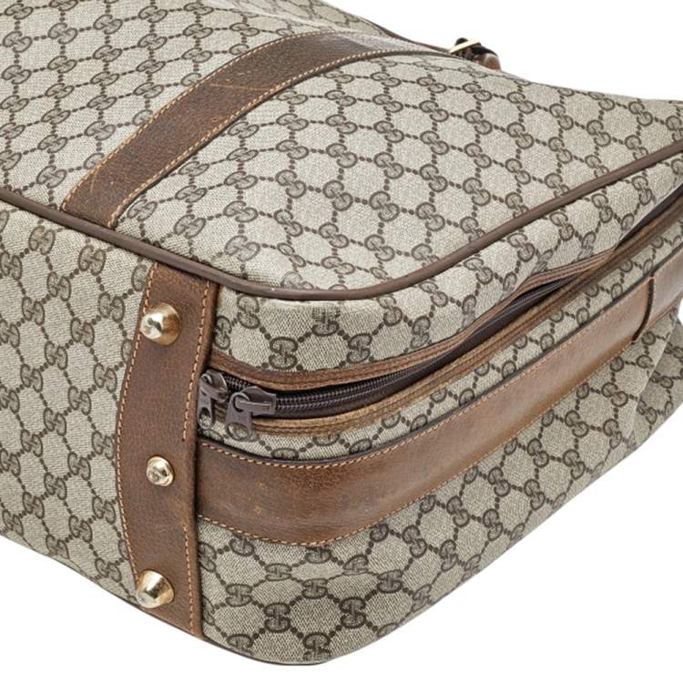 Pre Owned Gucci Beige/Brown GG Supreme Canvas And Leather Vintage Suitcase