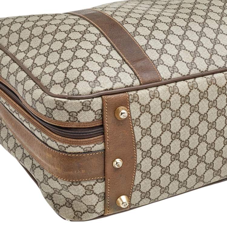 Pre Owned Gucci Beige/Brown GG Supreme Canvas And Leather Vintage Suitcase