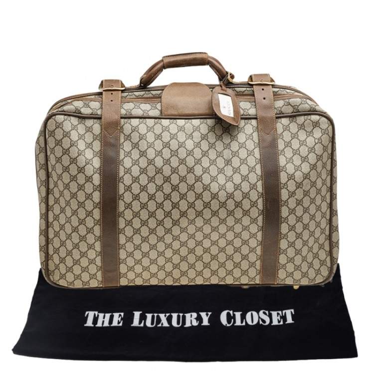 Pre Owned Gucci Beige/Brown GG Supreme Canvas And Leather Vintage Suitcase