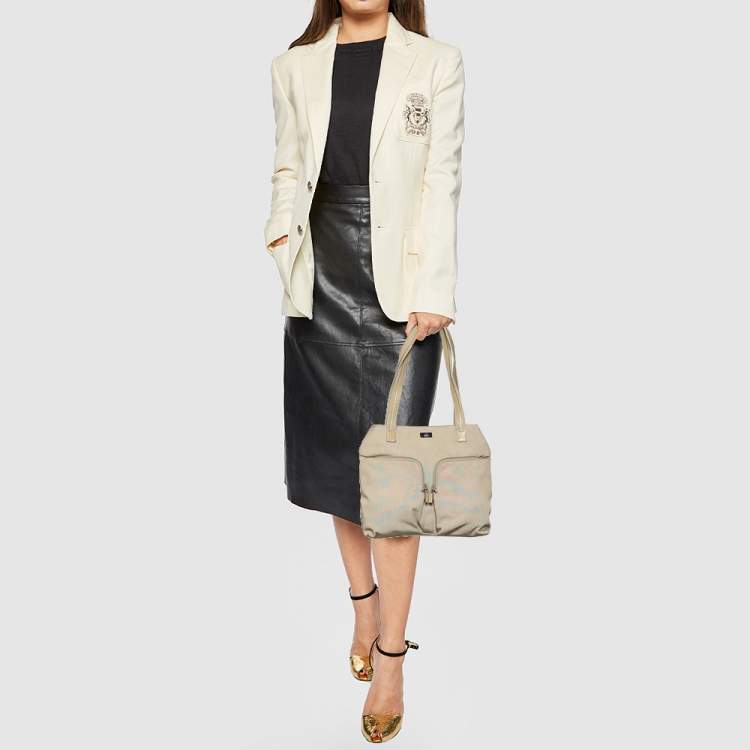 Pre Owned Gucci Beige Canvas and Leather Double Pocket Tote