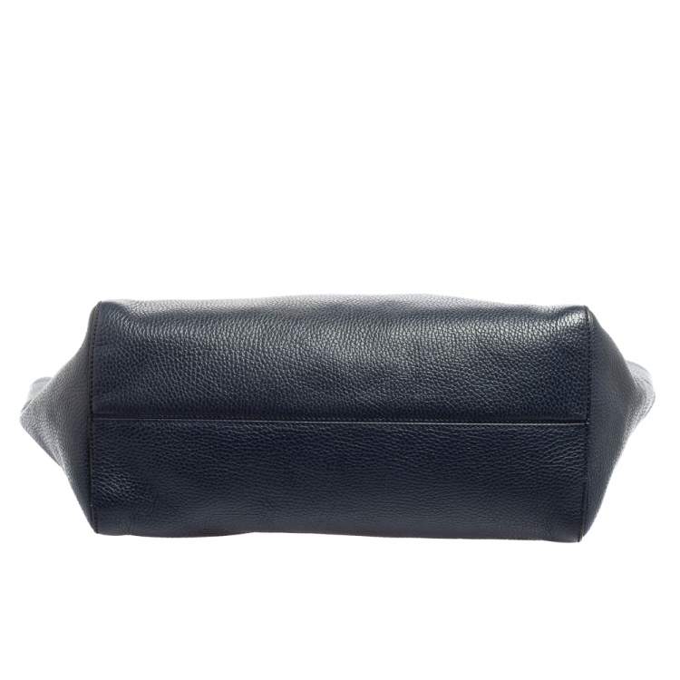 Pre Owned Gucci Navy Blue Leather Large Swing Shopper Tote