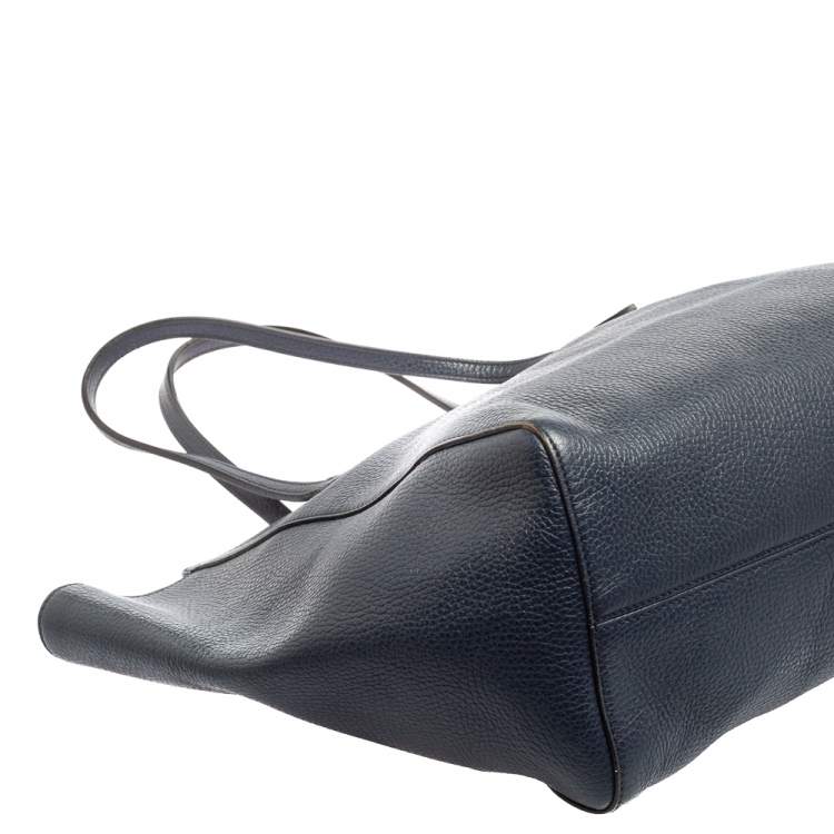 Pre Owned Gucci Navy Blue Leather Large Swing Shopper Tote