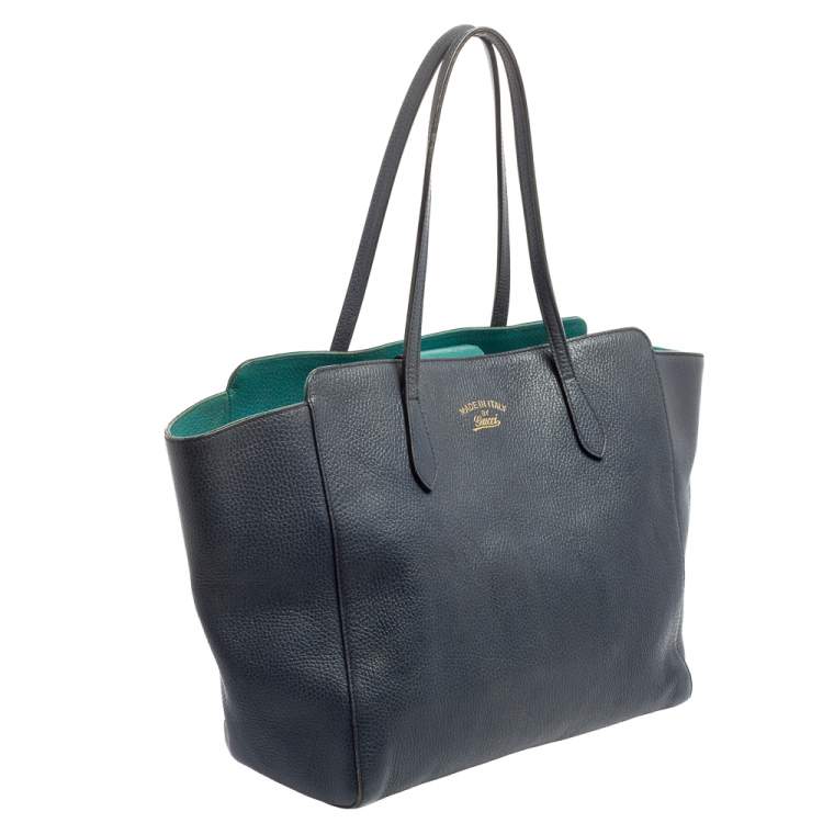 Pre Owned Gucci Navy Blue Leather Large Swing Shopper Tote