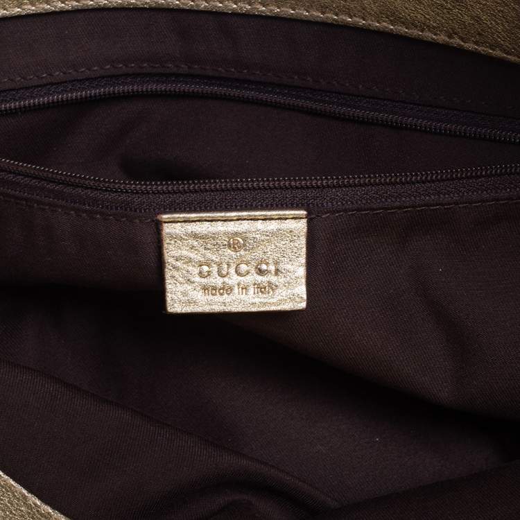 Pre Owned Gucci Beige/Gold GG Canvas and Leather D Ring Tote
