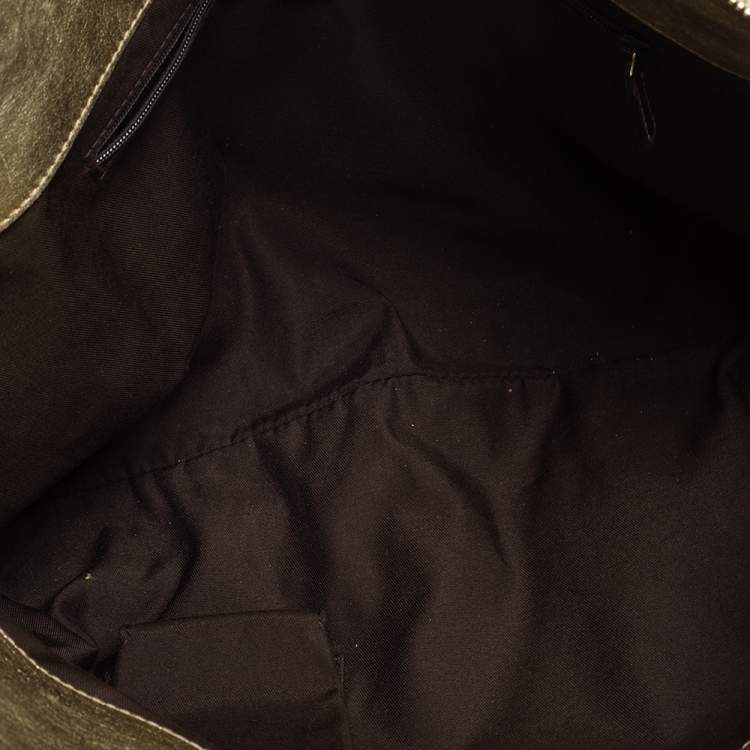 Pre Owned Gucci Beige/Gold GG Canvas and Leather D Ring Tote