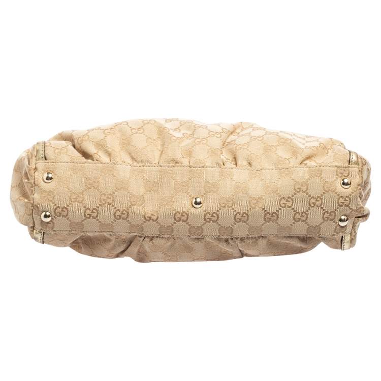 Pre Owned Gucci Beige/Gold GG Canvas and Leather D Ring Tote