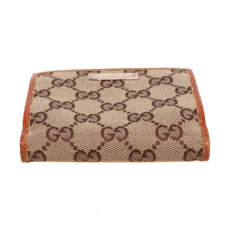Pre Owned Gucci Beige GG Canvas Zip Around French Compact Wallet