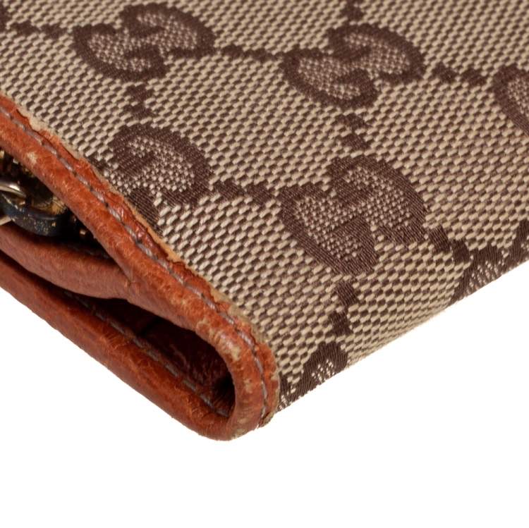 Pre Owned Gucci Beige GG Canvas Zip Around French Compact Wallet