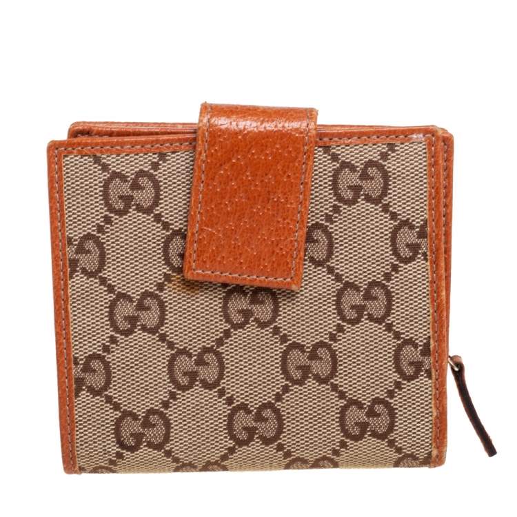 Pre Owned Gucci Beige GG Canvas Zip Around French Compact Wallet