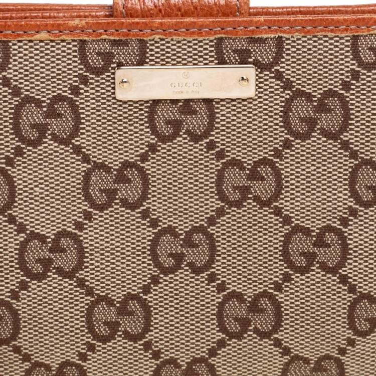 Pre Owned Gucci Beige GG Canvas Zip Around French Compact Wallet