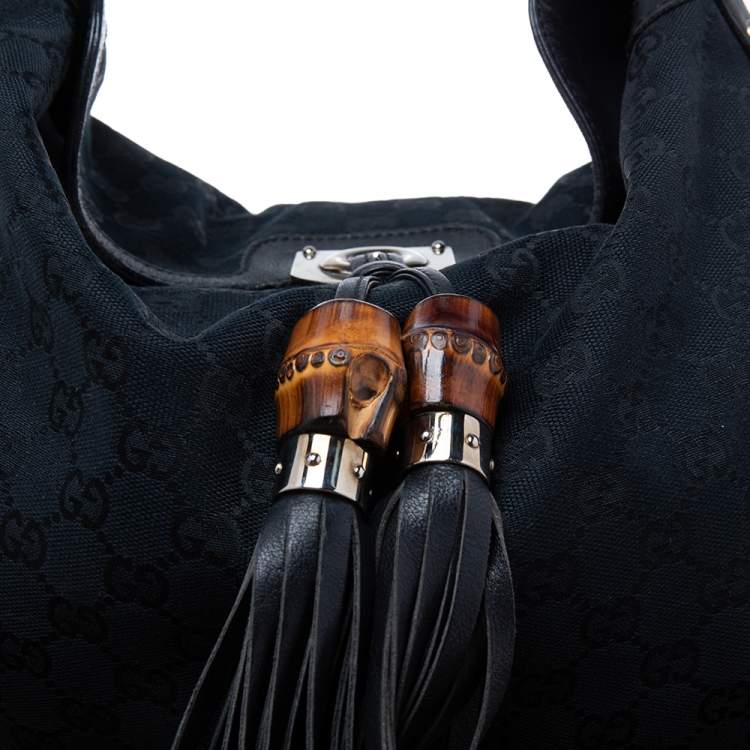 Pre Owned Gucci Black GG Canvas and Leather Medium Babouska Indy Hobo