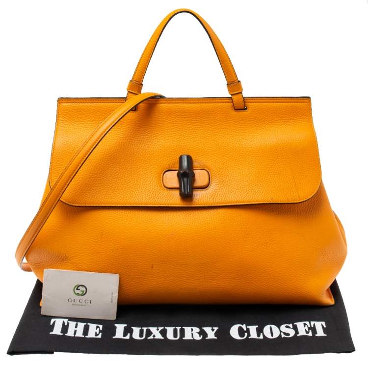 Pre Owned Gucci Orange Leather Large Bamboo Daily Top Handle Bag