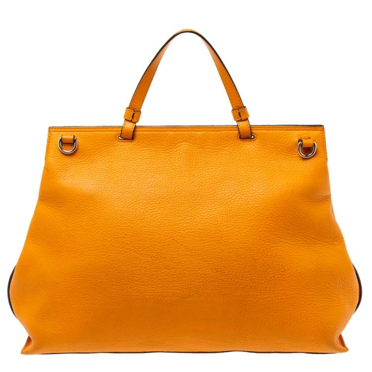 Pre Owned Gucci Orange Leather Large Bamboo Daily Top Handle Bag
