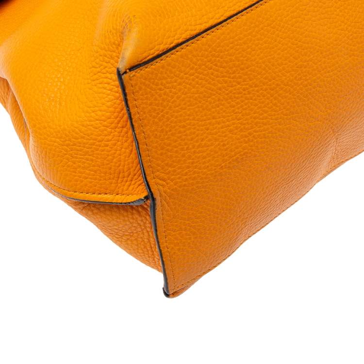 Pre Owned Gucci Orange Leather Large Bamboo Daily Top Handle Bag