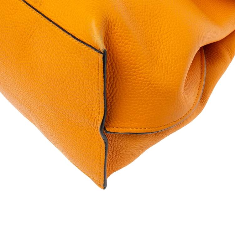 Pre Owned Gucci Orange Leather Large Bamboo Daily Top Handle Bag