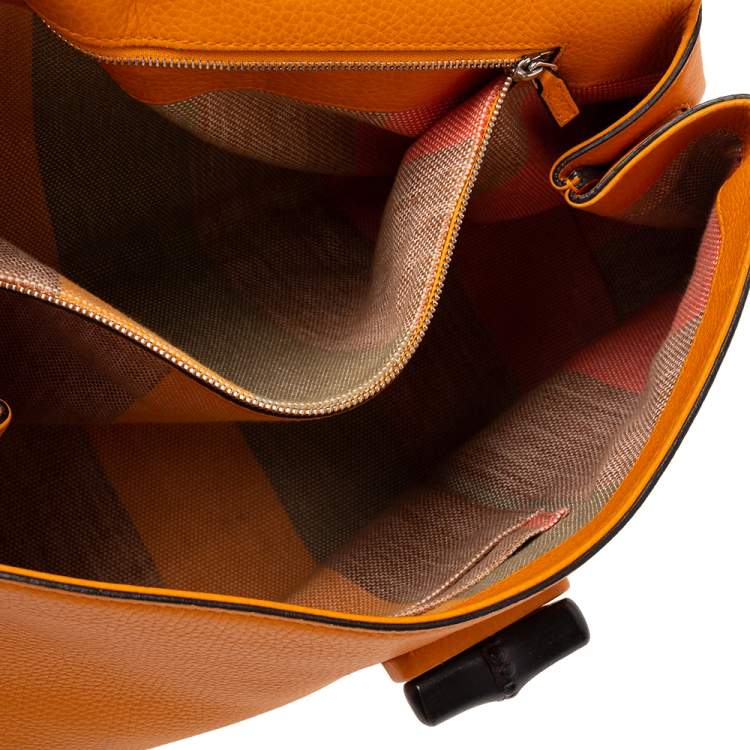 Pre Owned Gucci Orange Leather Large Bamboo Daily Top Handle Bag