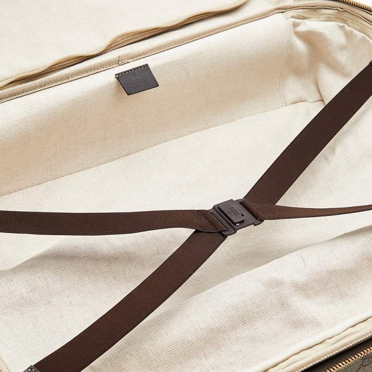 Pre Owned Gucci Beige/Ebony GG Supreme Canvas And Leather Medium Four Wheel Carry-On Suitcase