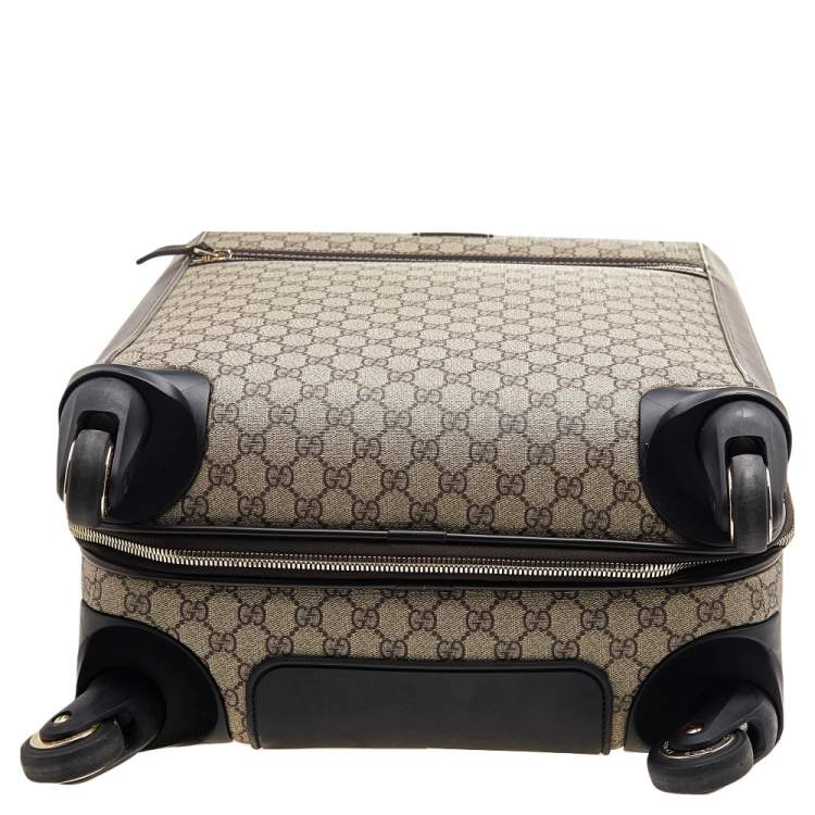 Pre Owned Gucci Beige/Ebony GG Supreme Canvas And Leather Medium Four Wheel Carry-On Suitcase