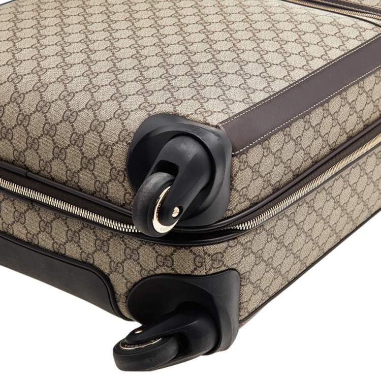 Pre Owned Gucci Beige/Ebony GG Supreme Canvas And Leather Medium Four Wheel Carry-On Suitcase