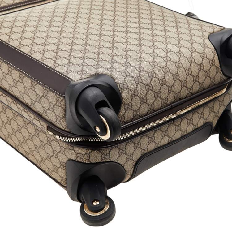 Pre Owned Gucci Beige/Ebony GG Supreme Canvas And Leather Medium Four Wheel Carry-On Suitcase