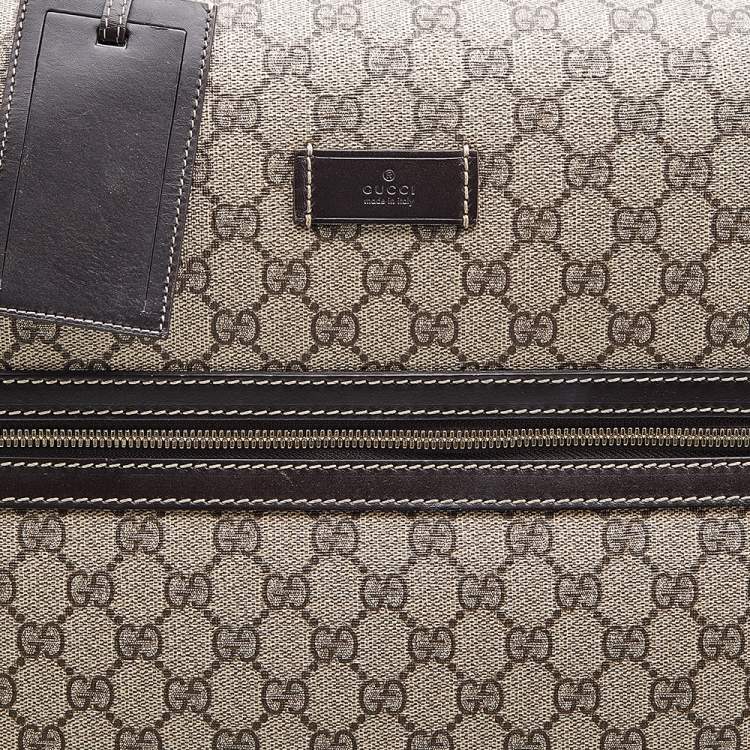 Pre Owned Gucci Beige/Ebony GG Supreme Canvas And Leather Medium Four Wheel Carry-On Suitcase