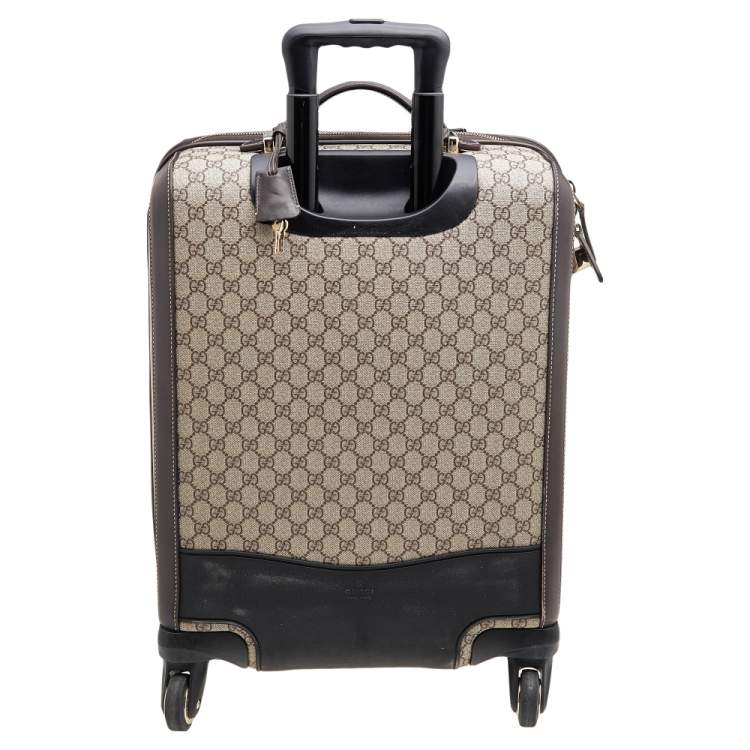 Pre Owned Gucci Beige/Ebony GG Supreme Canvas And Leather Medium Four Wheel Carry-On Suitcase