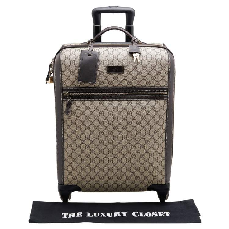 Pre Owned Gucci Beige/Ebony GG Supreme Canvas And Leather Medium Four Wheel Carry-On Suitcase