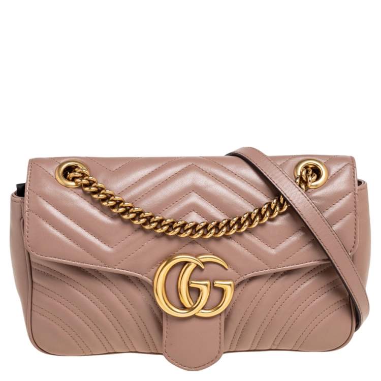 Gucci Beige Matelass Leather Small GG Marmont Shoulder Bag Gucci