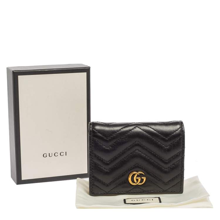 Pre Owned Gucci Black Matelassé Leather GG Marmont Card Case