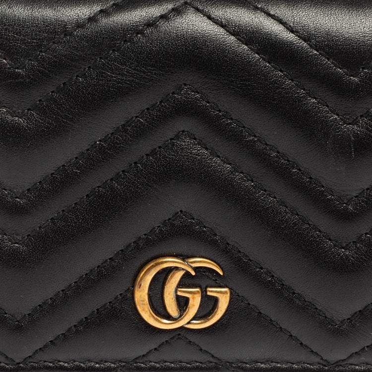 Pre Owned Gucci Black Matelassé Leather GG Marmont Card Case