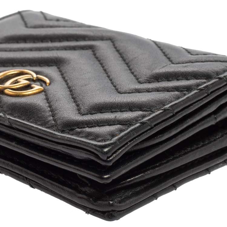 Pre Owned Gucci Black Matelassé Leather GG Marmont Card Case