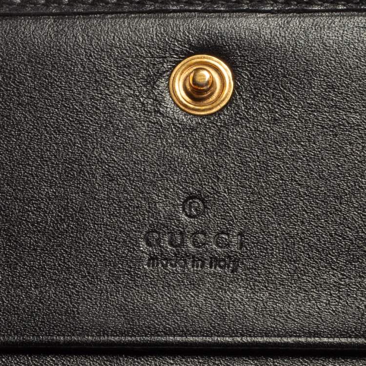 Pre Owned Gucci Black Matelassé Leather GG Marmont Card Case