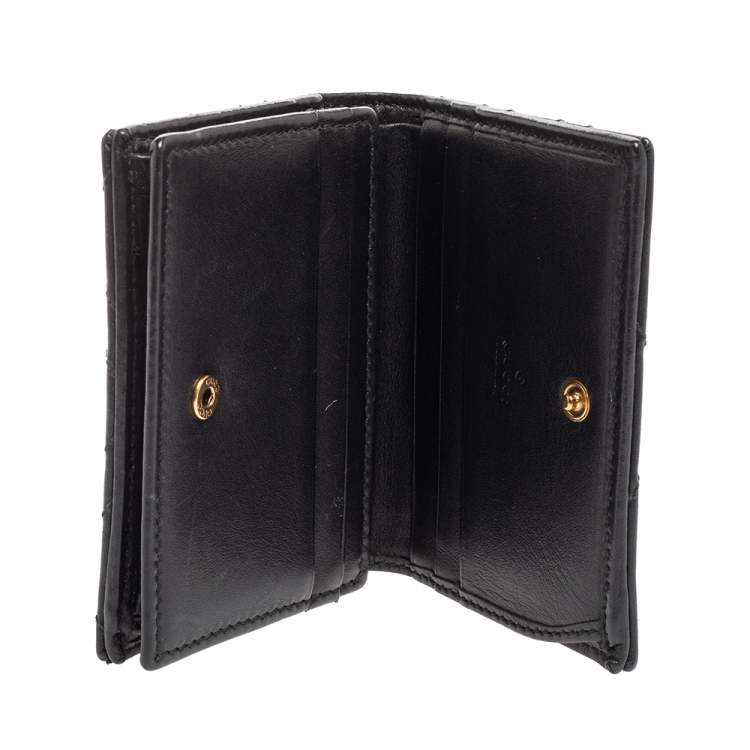 Pre Owned Gucci Black Matelassé Leather GG Marmont Card Case