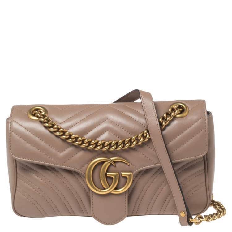 Dusty Pink Leather GG Marmont Matelassé Shoulder Bag