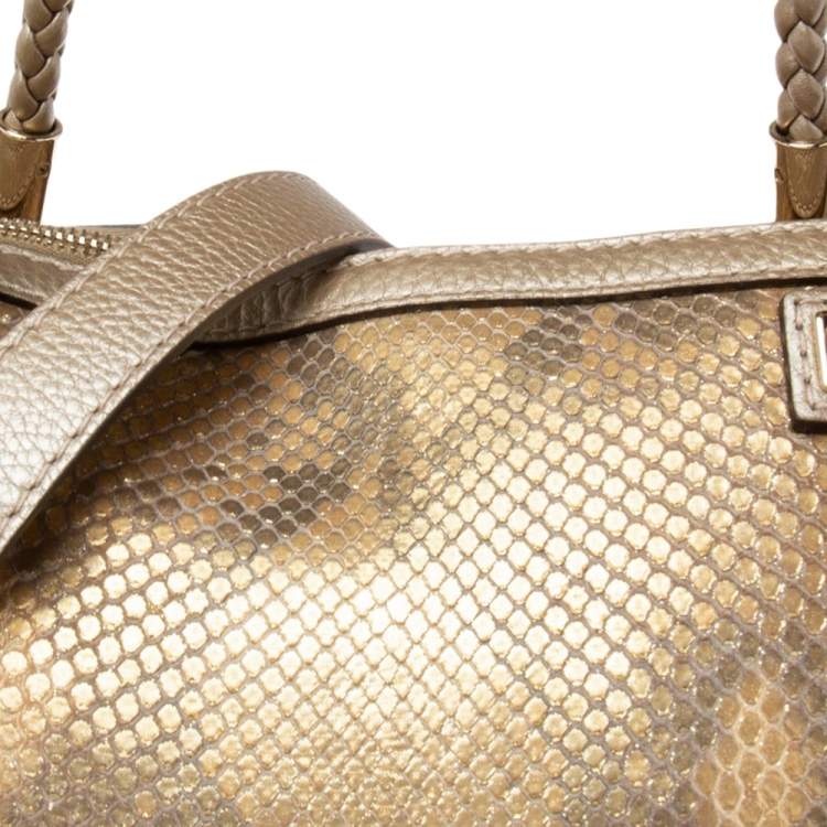 Pre Owned Gucci Gold/Beige Python and Leather Bella Tote