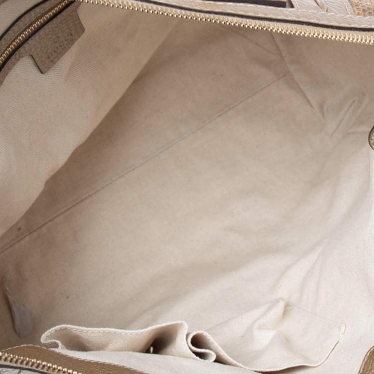 Pre Owned Gucci Gold/Beige Python and Leather Bella Tote