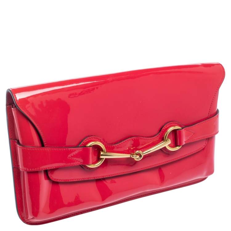 Pre Owned Gucci Pink Patent Leather Bright Bit Clutch