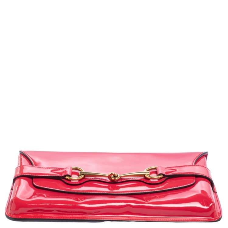 Pre Owned Gucci Pink Patent Leather Bright Bit Clutch