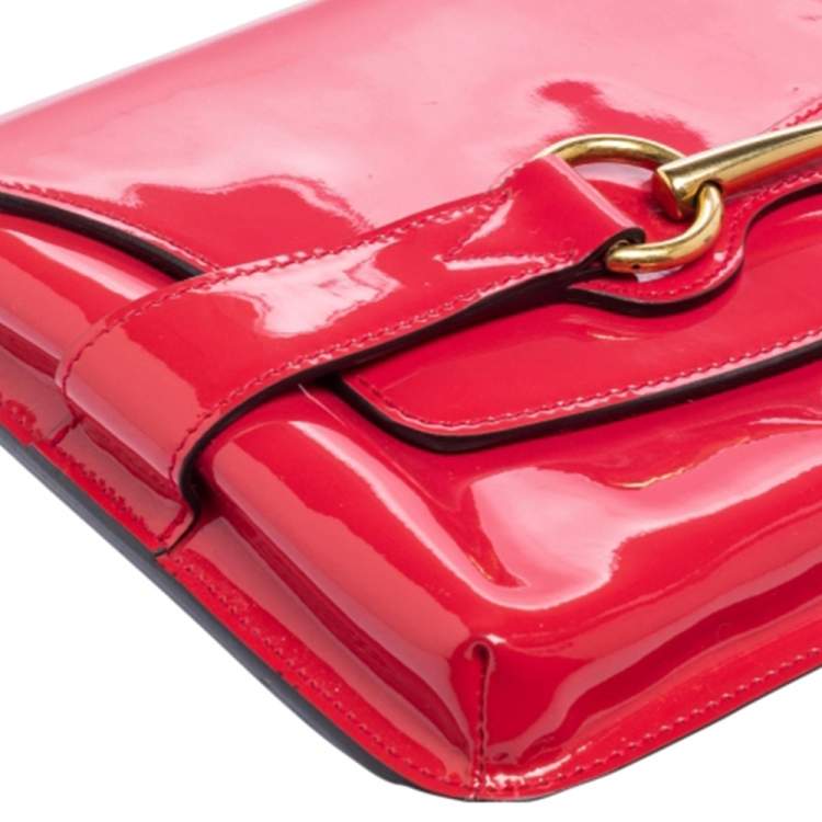 Pre Owned Gucci Pink Patent Leather Bright Bit Clutch