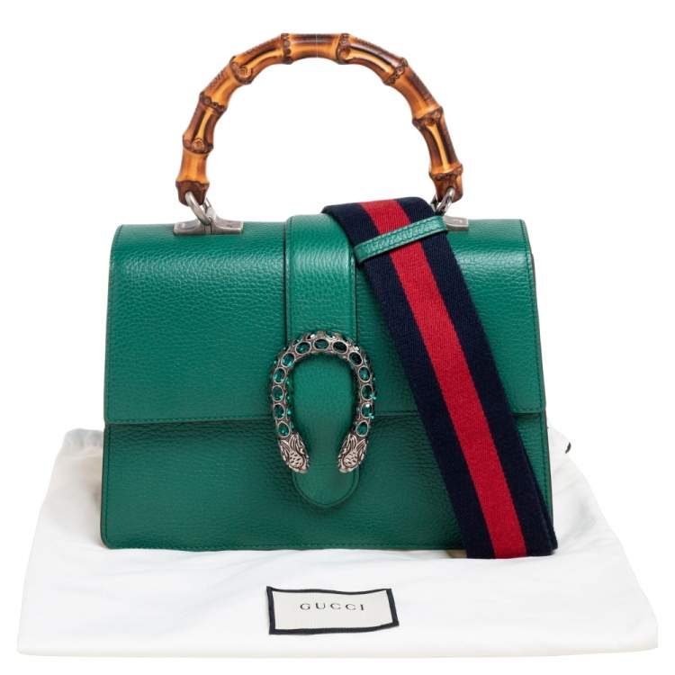 Pre Owned Gucci Green Leather Medium Dionysus Bamboo Top Handle Bag