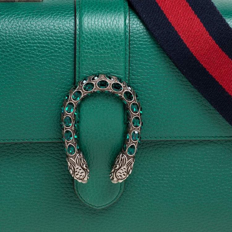 Pre Owned Gucci Green Leather Medium Dionysus Bamboo Top Handle Bag