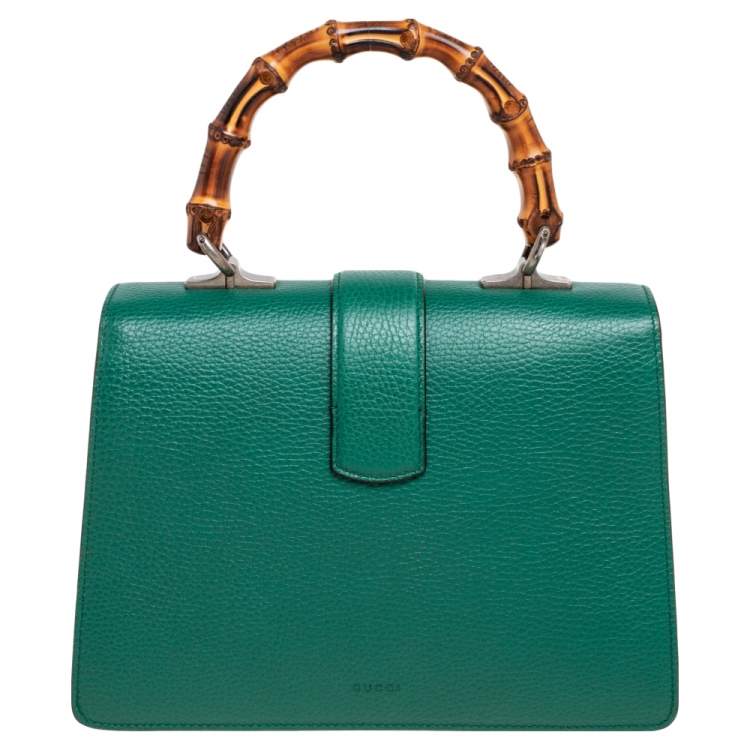 Pre Owned Gucci Green Leather Medium Dionysus Bamboo Top Handle Bag