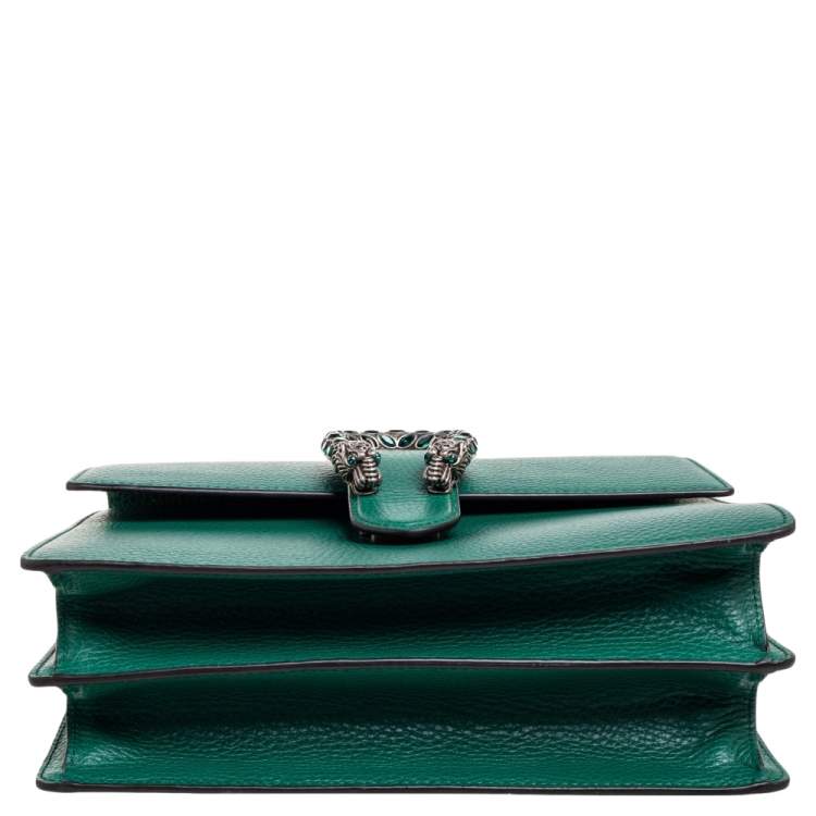 Pre Owned Gucci Green Leather Medium Dionysus Bamboo Top Handle Bag