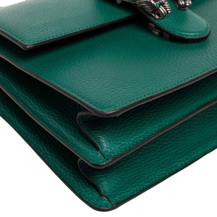 Pre Owned Gucci Green Leather Medium Dionysus Bamboo Top Handle Bag