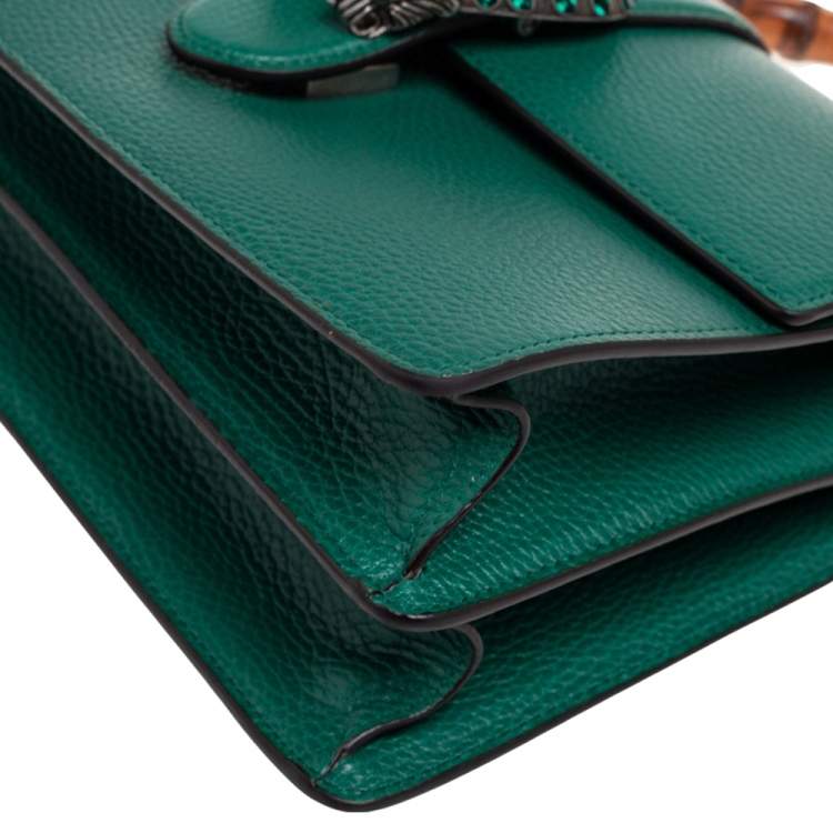 Pre Owned Gucci Green Leather Medium Dionysus Bamboo Top Handle Bag
