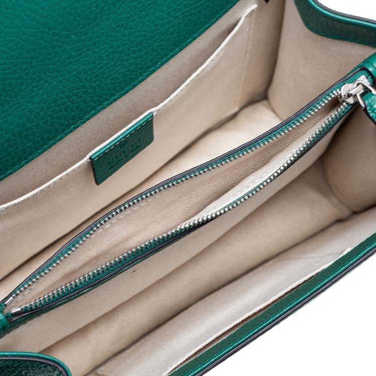 Pre Owned Gucci Green Leather Medium Dionysus Bamboo Top Handle Bag