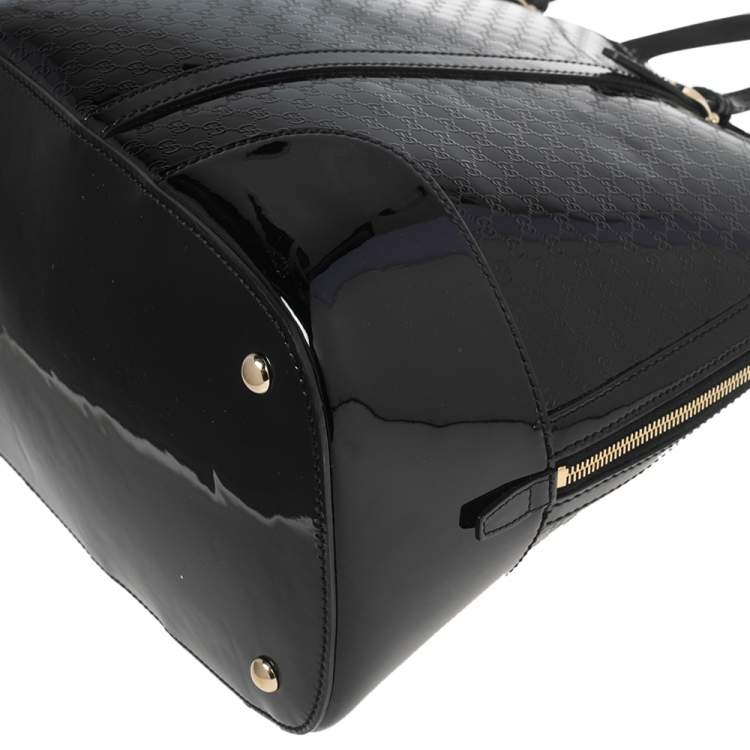 Pre Owned Gucci Black Microguccissima Patent Leather Large Nice Top Handle Bag