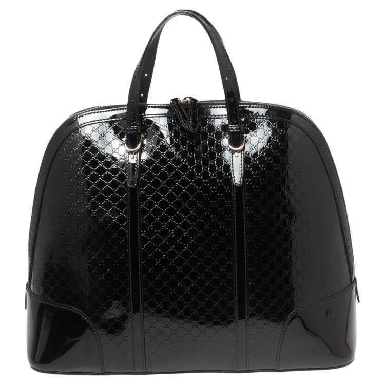 Pre Owned Gucci Black Microguccissima Patent Leather Large Nice Top Handle Bag